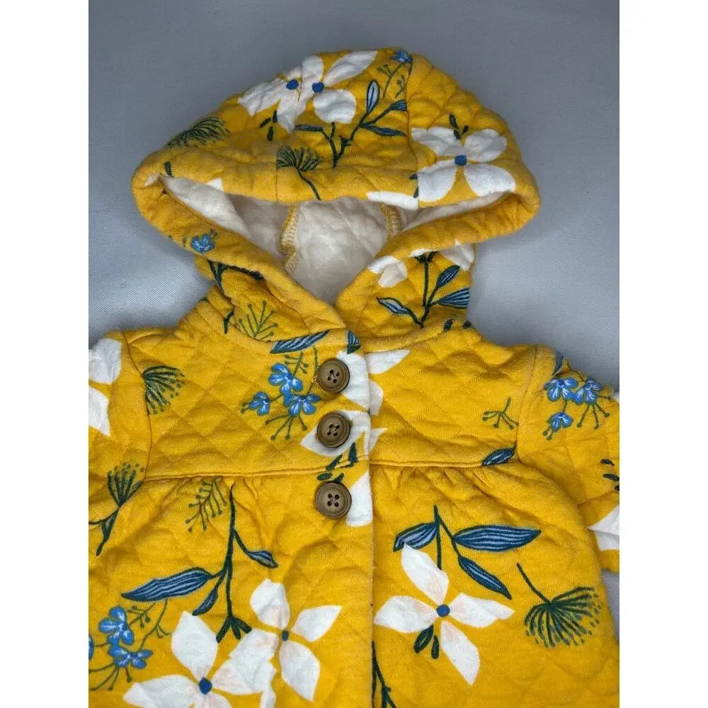 Carter’s Baby Girl 3M Yellow Floral Quilted Hooded Jacket Cotton Blend Coat